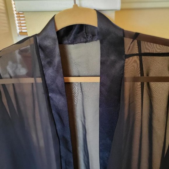Black Sheer Jacket with Satin Trim - Size XL - Picture 2 of 4